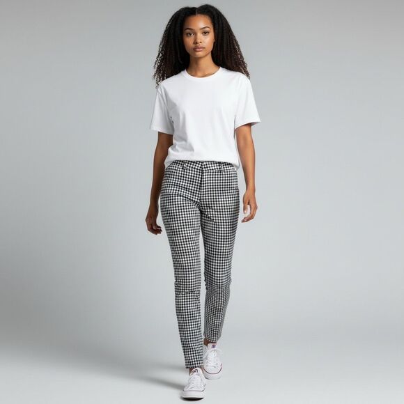 Old Navy Black White Gingham Tapered Dress Pants Pixie Mid-rise Grunge Retro - Picture 3 of 14